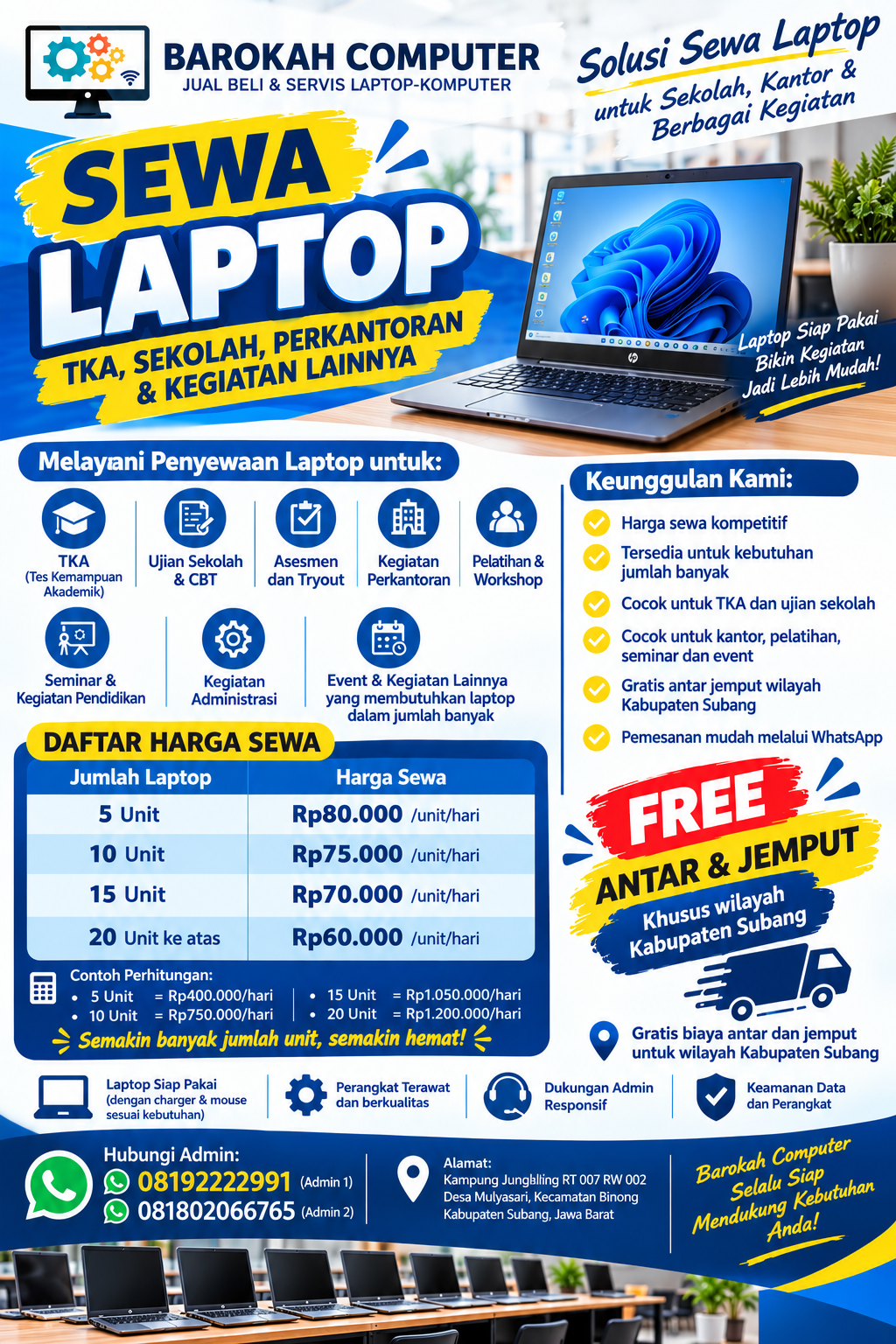 SEWA LAPTOP UNTUK TKA, SEKOLAH, PERKANTORAN & KEGIATAN LAINNYA